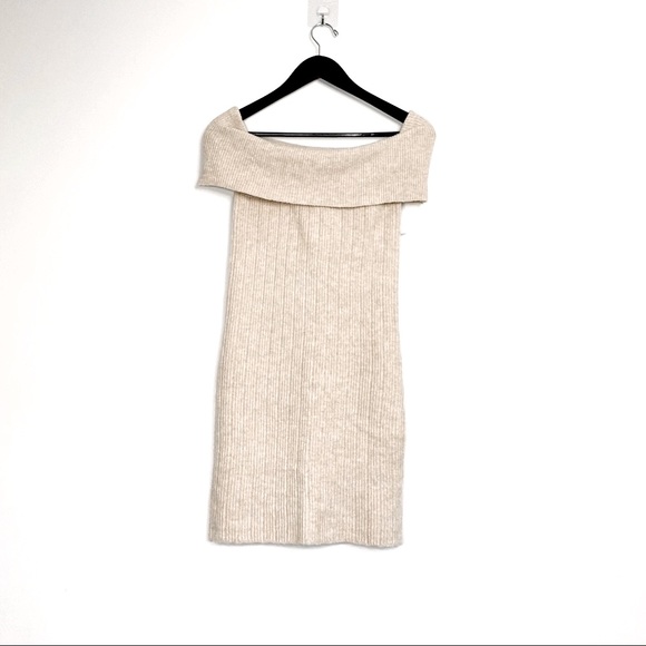 BB Dakota Camel Tan Off-Shoulder Popover Rib Knit Sweater Mini Dress XSmall - Picture 11 of 11